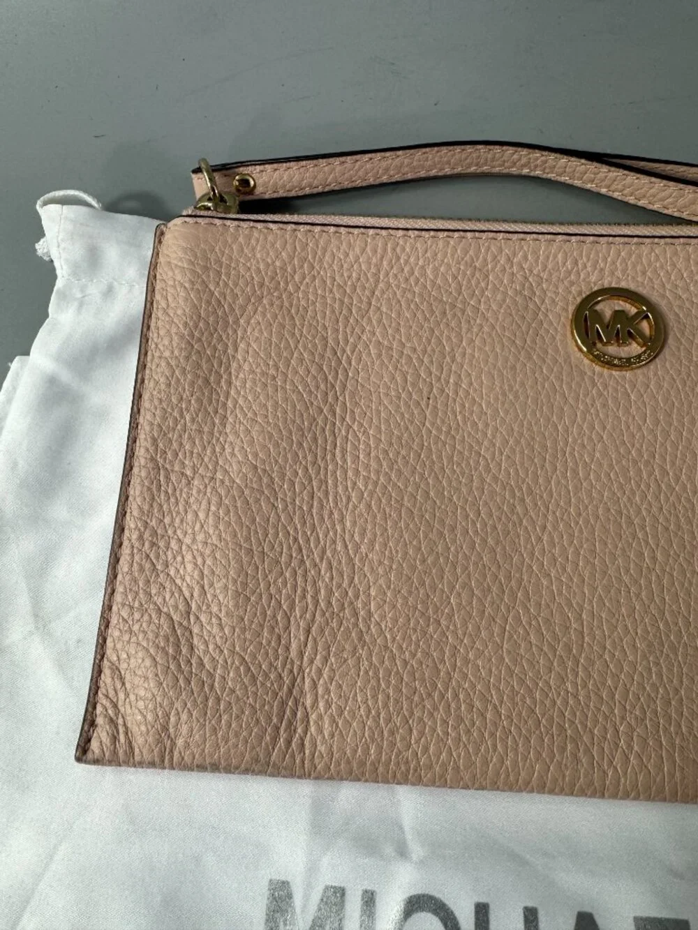 Michael Michael Kors Blush Pink Nude Beige Large Zip Clutch Wallet Wristlet